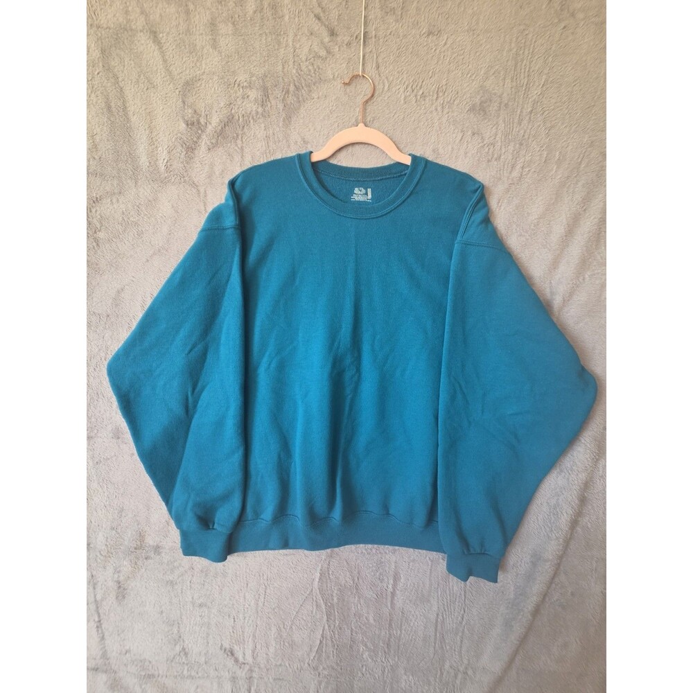Fruit of the Loom Men's XL Sweatshirt Blue Crew Neck Fleece Pullover Athleisure